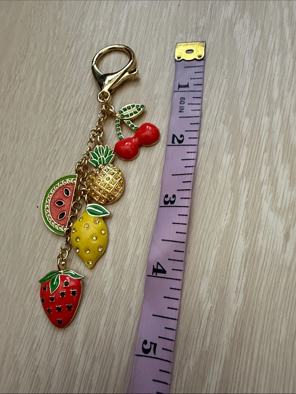 Sugarfix Gold-Tone Fruit Charm Keychain with Red, Yellow & Green Accents